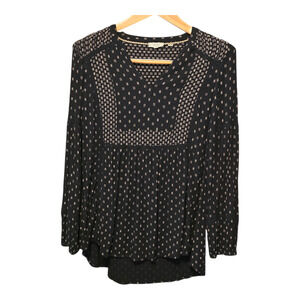 FatFace Top Womens Size 8 Black/Ivory Print Lace V-Neck Hi-Lo Hem Boho Peasant